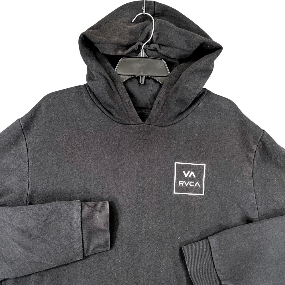 RVCA Pullover Hoodie Mens L Black Graphic Logo Box Print Skate Casual